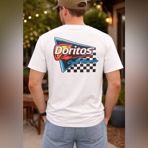 Hollister White Tee with Multicolor Doritos Cool Ranch Graphic